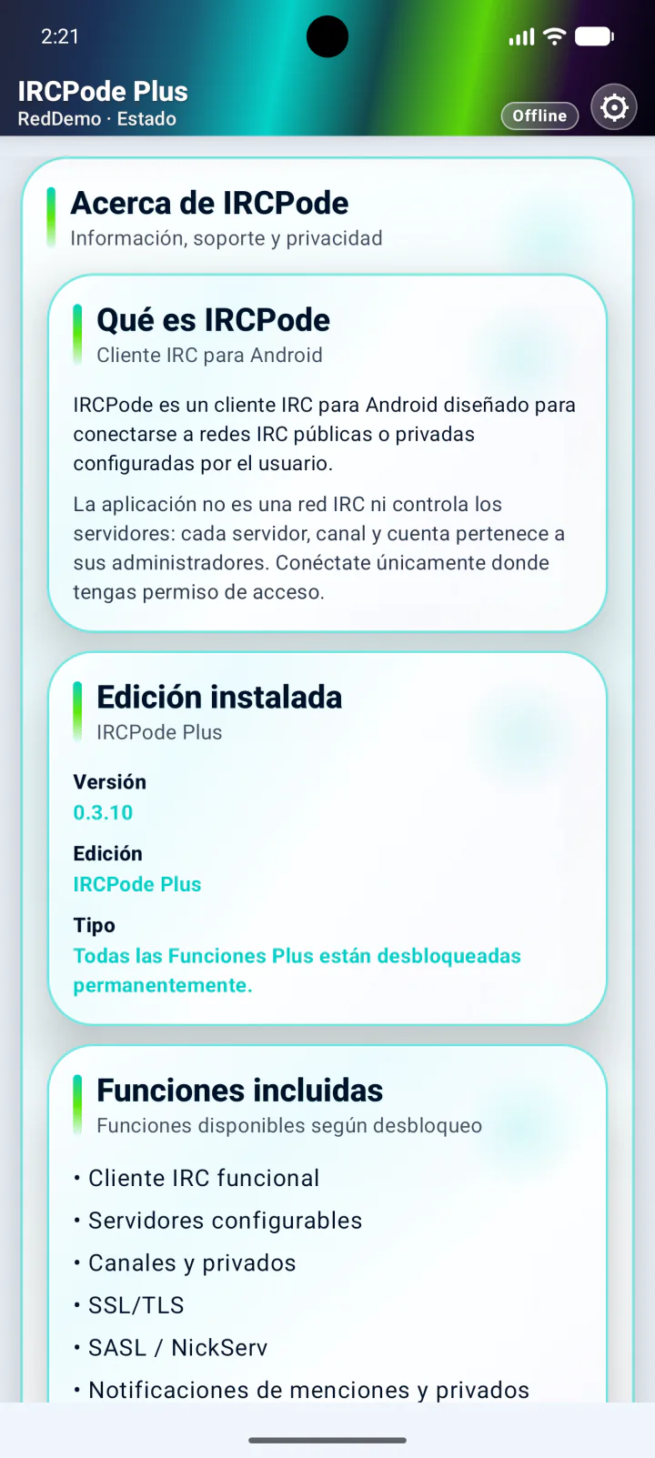 Información de versión y funciones incluidas
