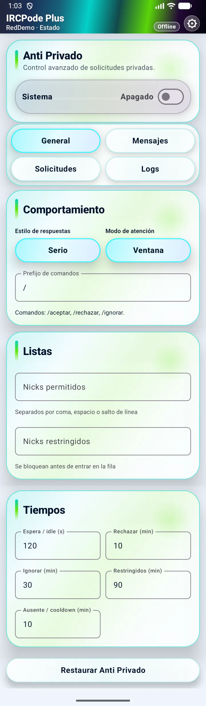 Configuración de Anti Privado
