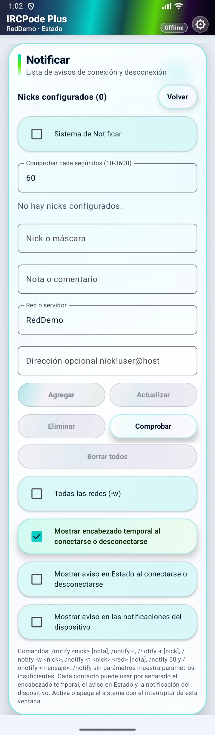 Configuración del sistema Notificar con RedDemo
